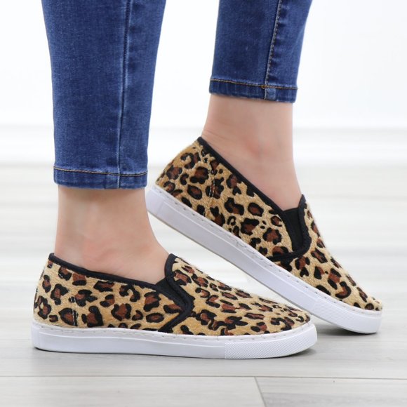 Slip On Leopard Print Furry Fashion Sneakers - Picture 4 of 15